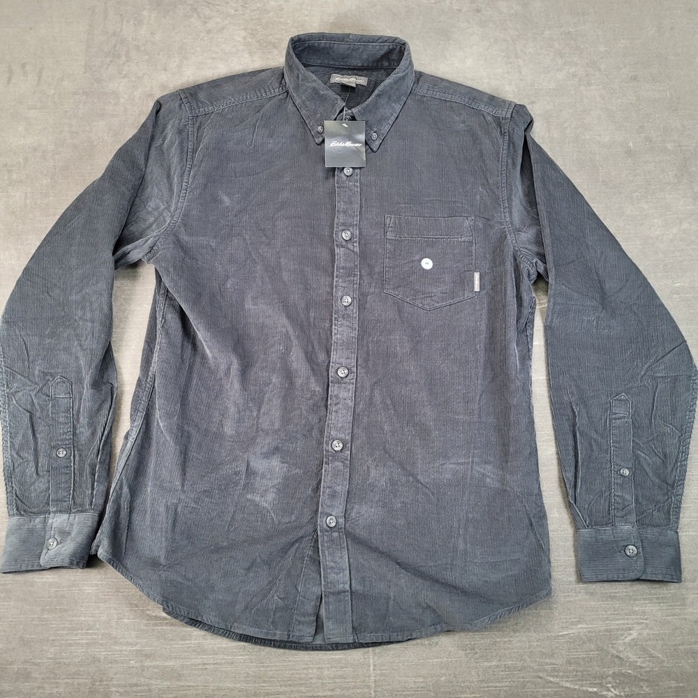 Eddie Bauer Mens Corduroy Shirt‎ Grey Medium Long Sleeve Button Down New